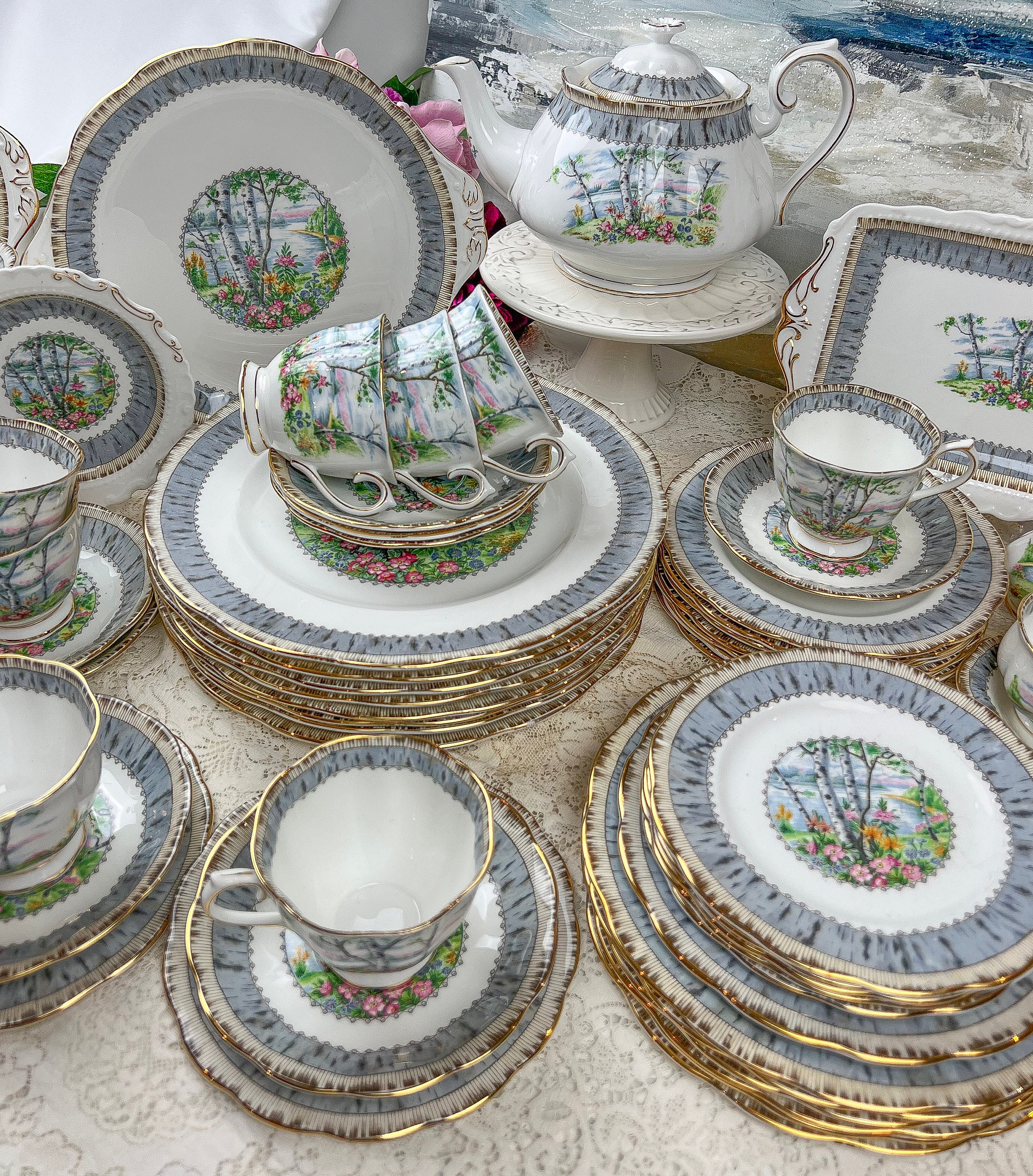 Immaculate Full Dinner for 8 Vintage Royal Albert Silver Immaculate Full Dinner for 8 Vintage Royal Albert Silver