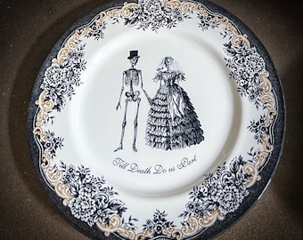 Limitierte Edition Skeleton Till Death Do Us Part Party Geschirr von Royal Stafford England, RARE UNBENUTZT