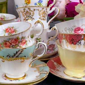 Tea Party Set For 12, VINTAGE Mismatched China Tea Cups, ALL English Bone China, Bulk Lot, Party Favors, wedding shower, birthday, baby