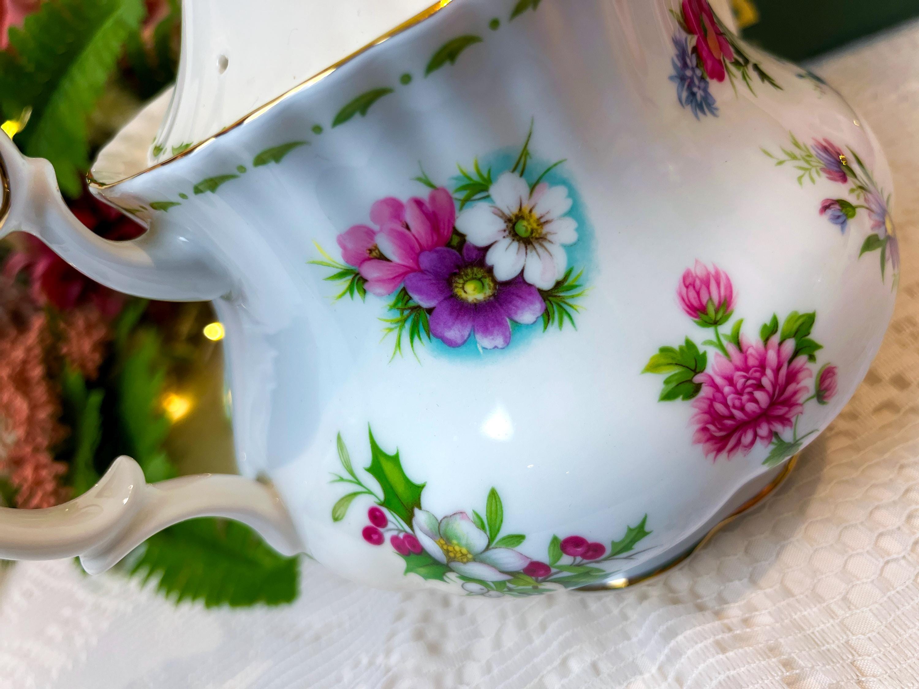Large Royal Albert Flowers of the Month 6 Cup Teapot, Vintage
