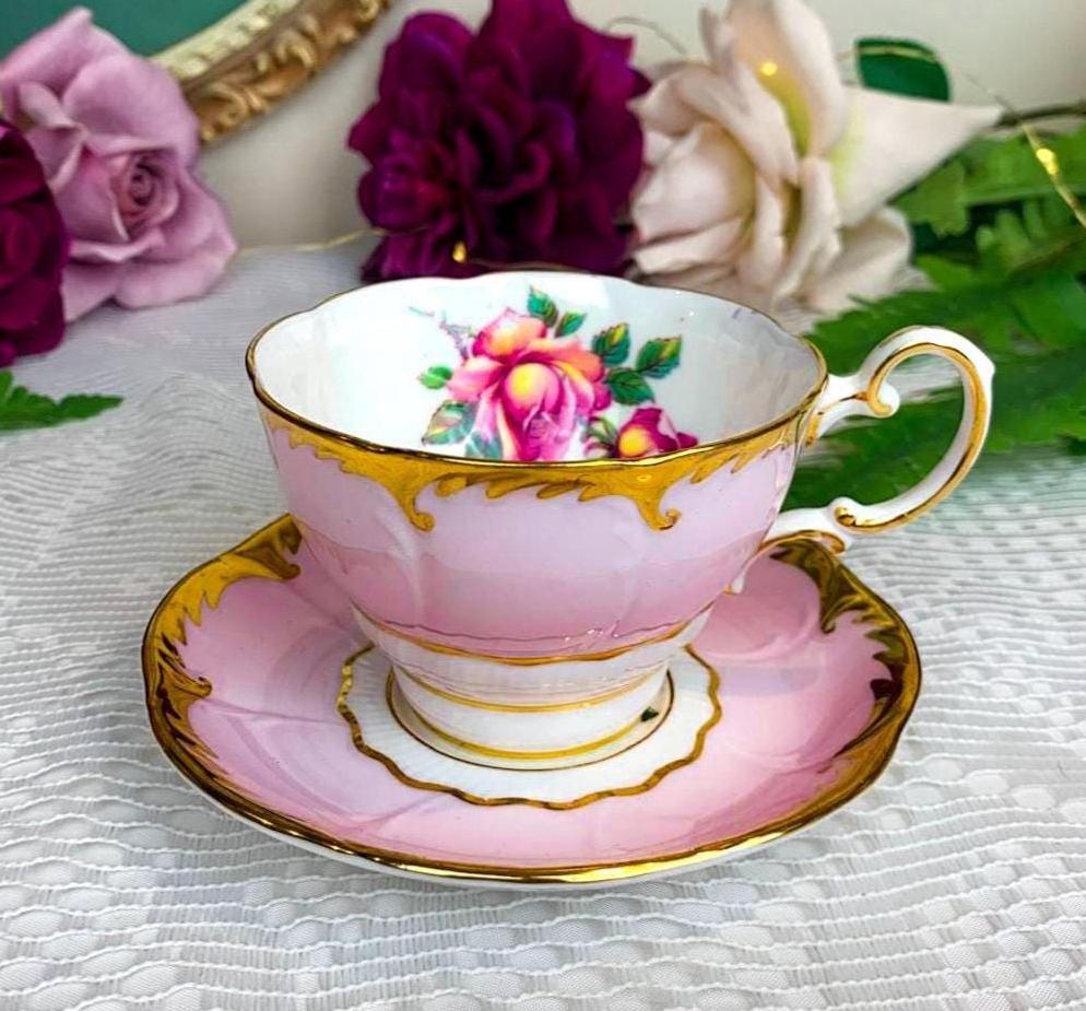 Pink Double Warrant Paragon Teacup and Saucer Set With Cabbage