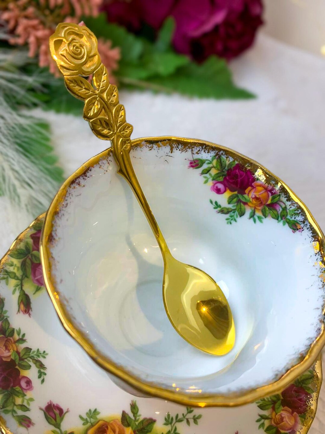 【Vintage】 Floral Teaspoons Vintage Silver Plated Tea Spoons Set Of 6 Floral Rose