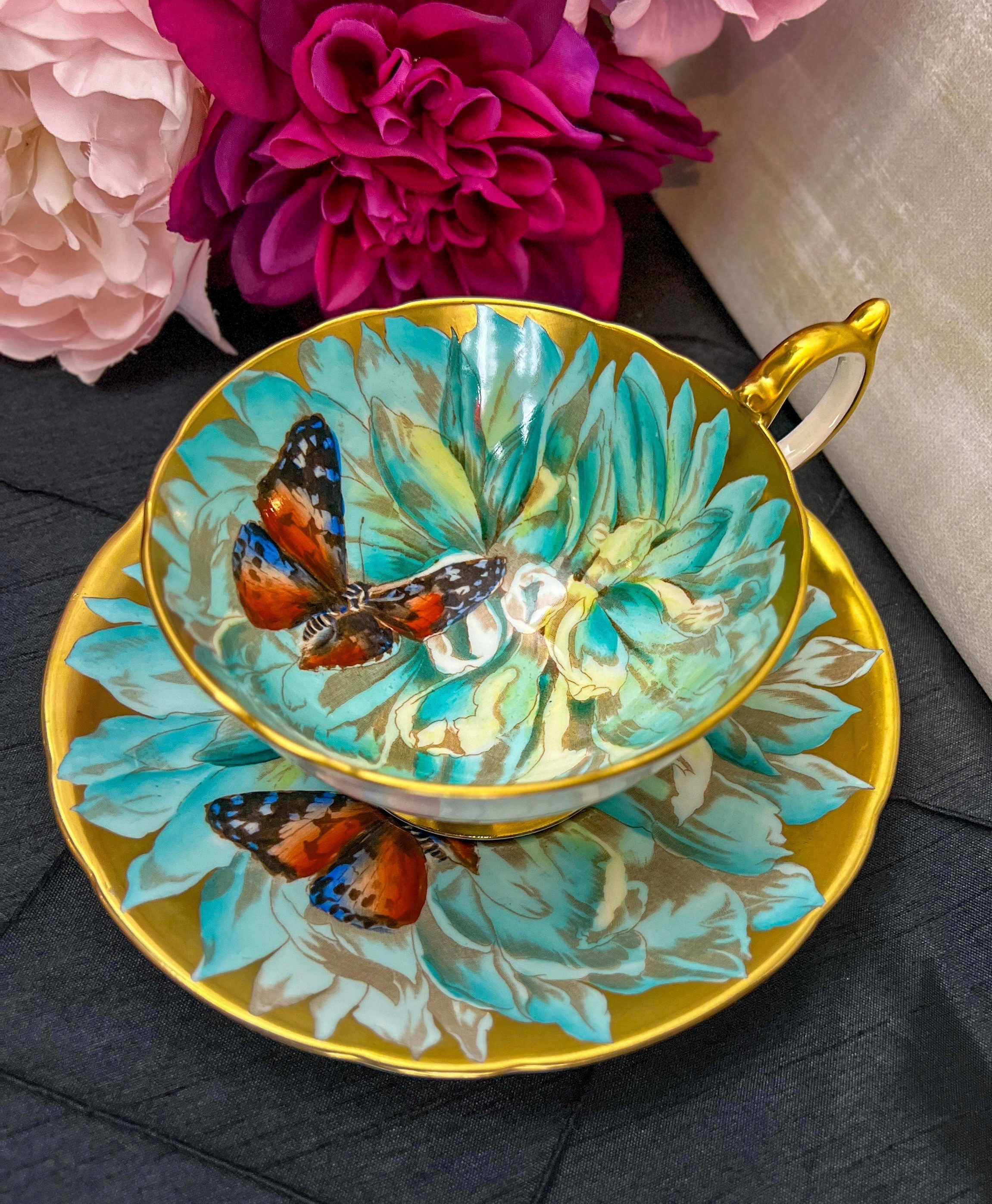 Aynsley China - サミュエルラドフォード　ブルーとフラワーブーケ　アンティークカップ　レア Aynsley Blue Rose - Etsy