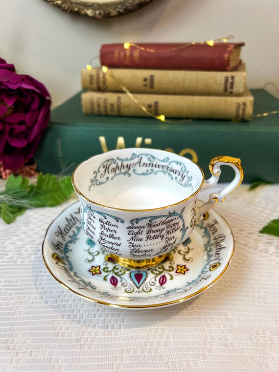 Vintage Paragon Wedding Anniversary teacup and Saucer, Mint condition, made in england