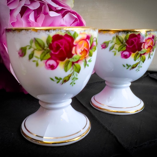 Coquetier lisse vintage Royal Albert Old Country Roses, vendu séparément, estampage original, vaisselle florale traditionnelle pour le petit-déjeuner, Noël