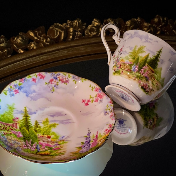 Vintage Royal Albert "Kentish Rockery" Teacup and Saucer in Mint Condition, original 1930s back stamp, 12 available, made in england