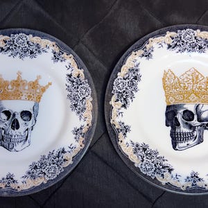 Royal Stafford Skulls 12 piece dinner set for 4 people, Queen and King Skull  english bone china