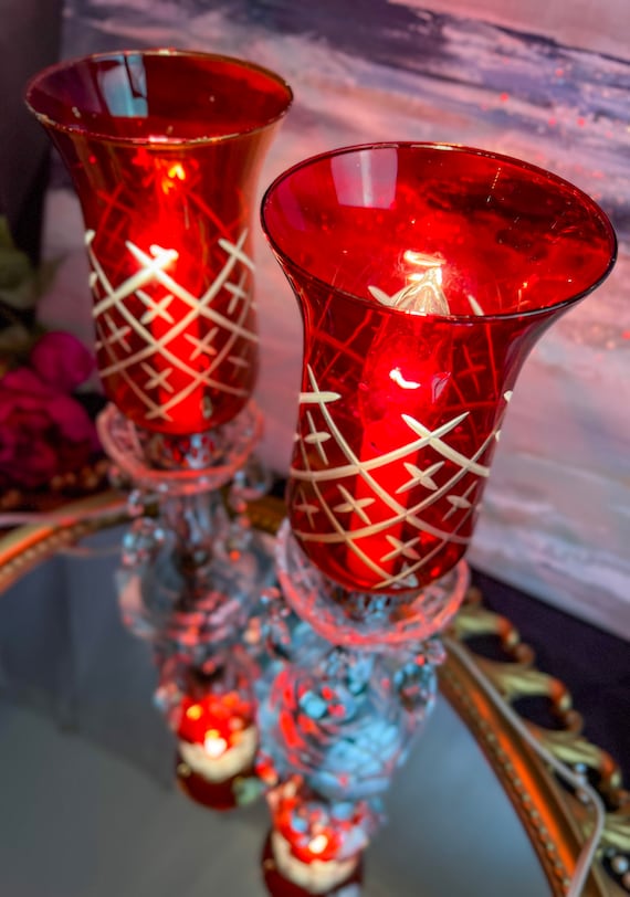 Pair of Antique Victorian Boudoir Hurricane Mantle Lustre Lamps in