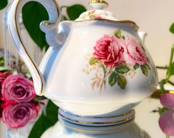 Vintage UNUSED Royal Albert American Beauty Large 6 cup Teapot, English bone china