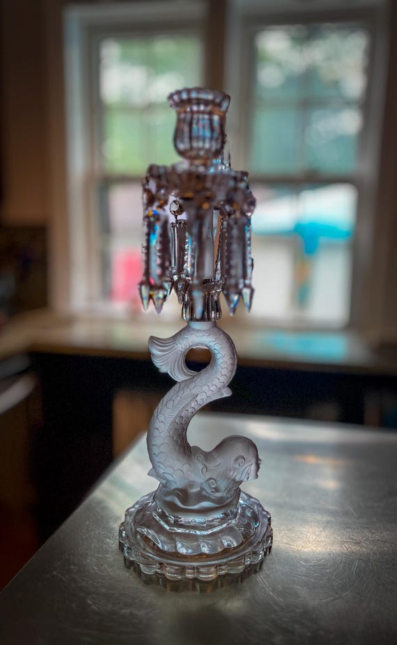 Baccarat クリスタルスタンド Vintage Baccarat Mermaid 2-arm Candelabra With Drop Luster Style