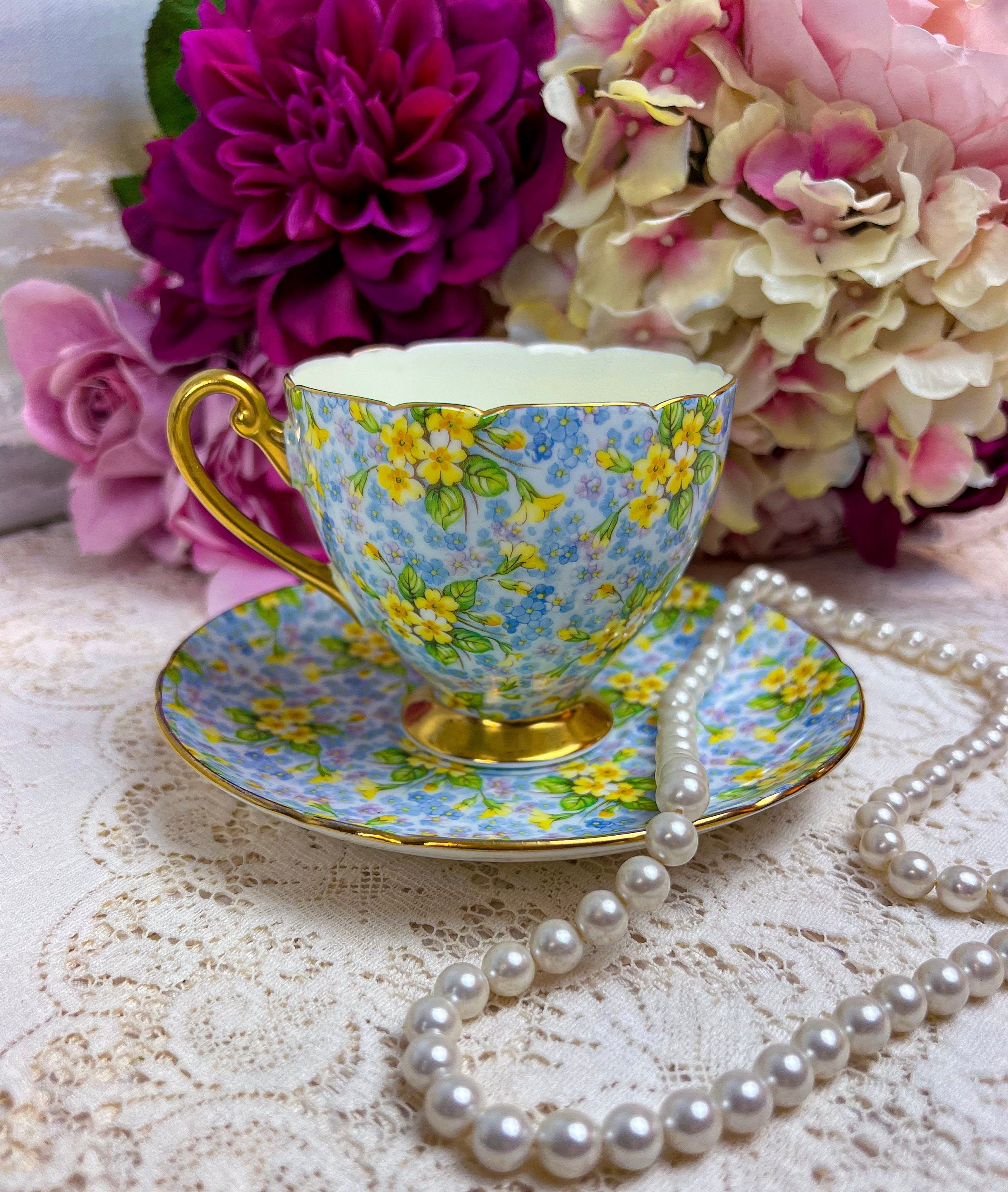 美品 Shelley Primrose プリムローズ チンツ ラウンド ケーキ皿
