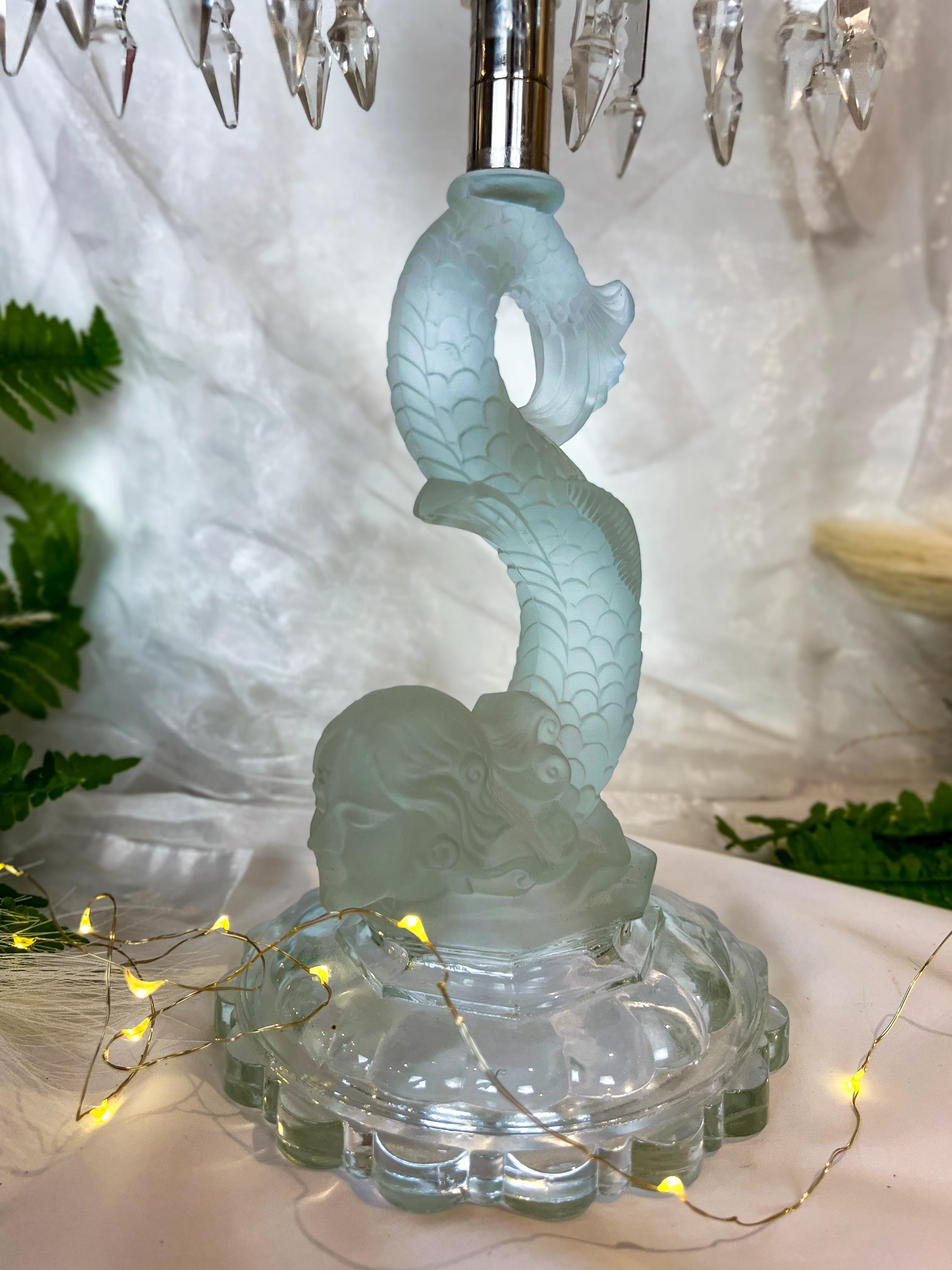 Vintage Baccarat Mermaid 3-arm Candelabra With Drop Luster Style