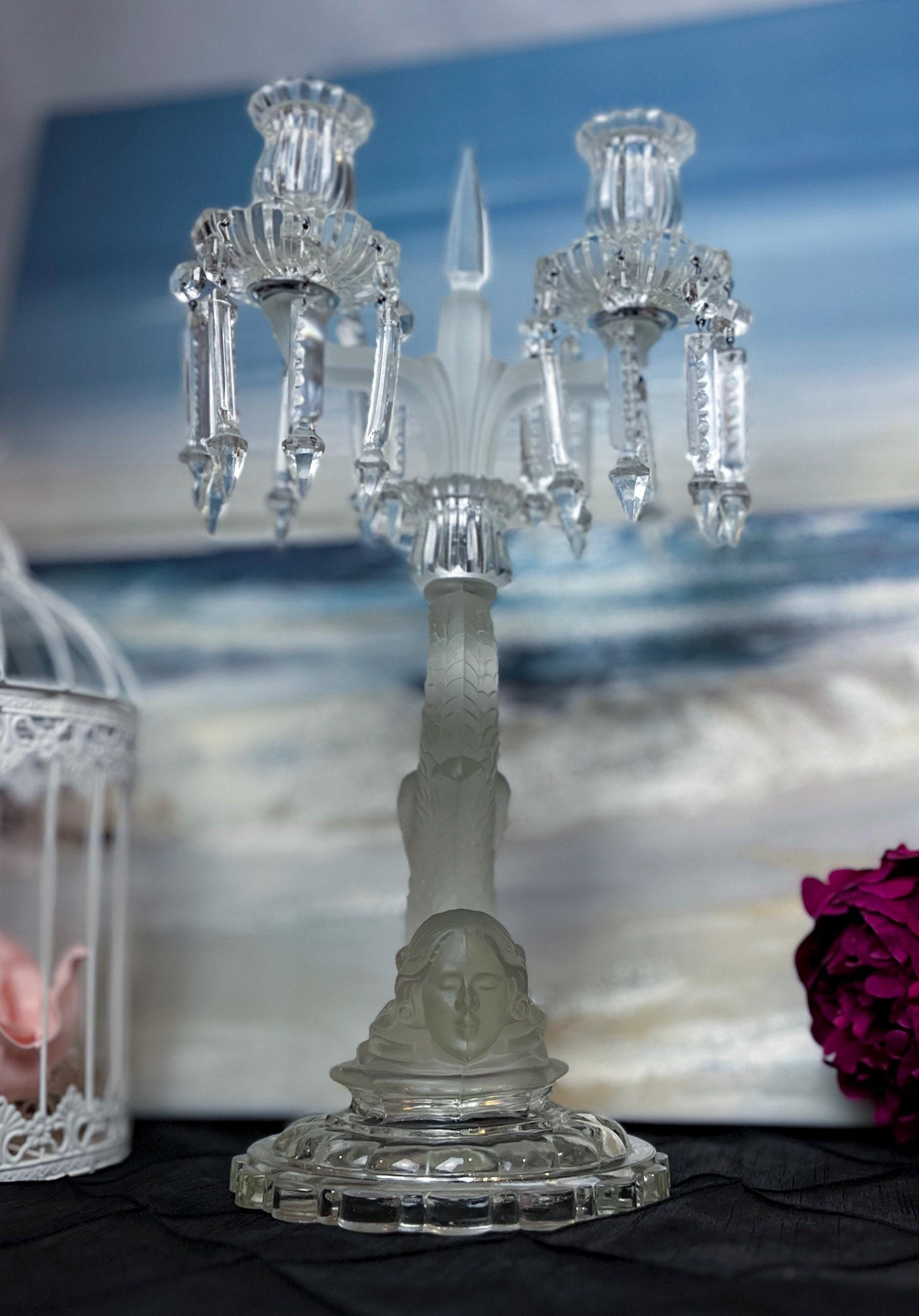 Vintage Baccarat Mermaid 2-arm Candelabra With Drop Luster Style