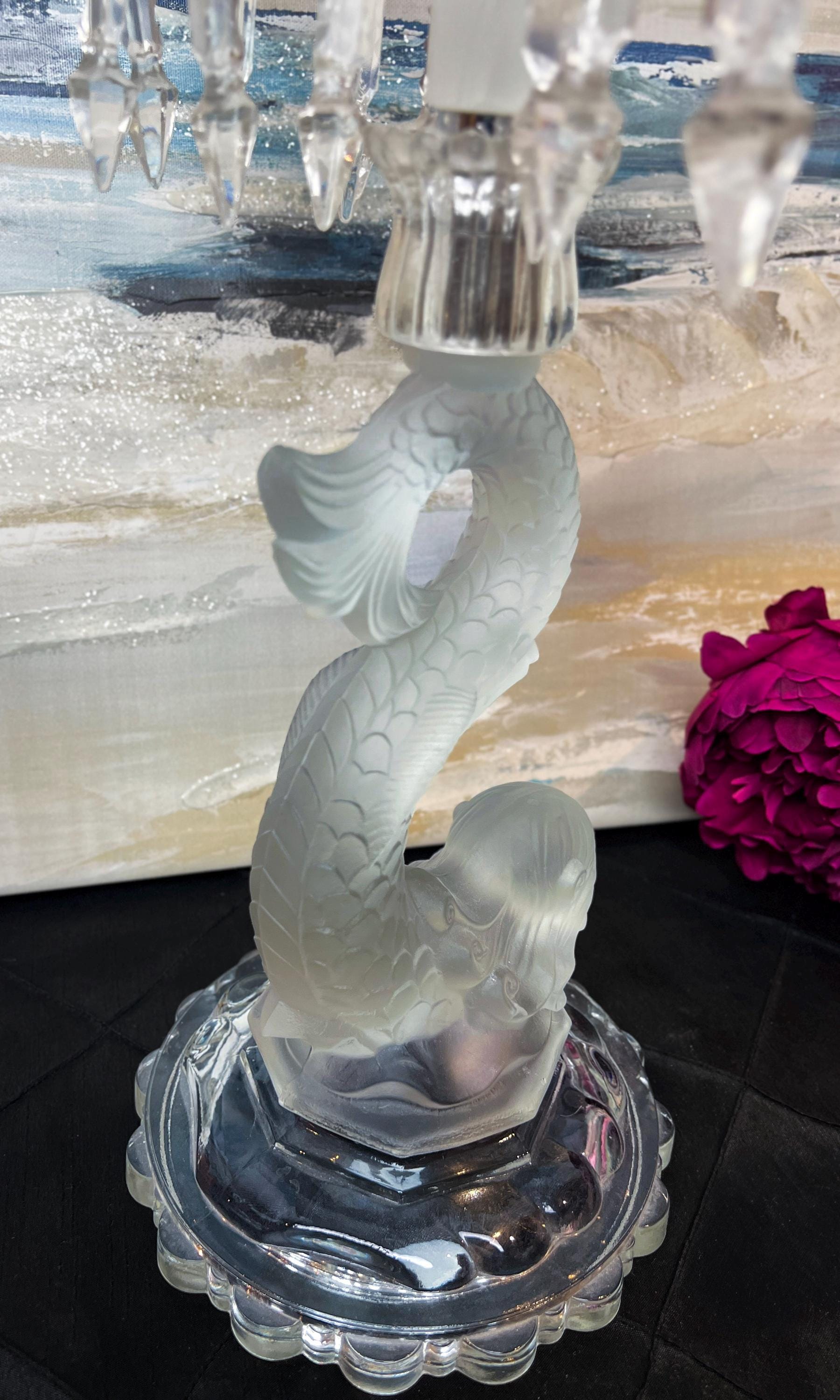 Vintage Baccarat Mermaid 2-arm Candelabra With Drop Luster Style