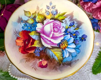 1930s Aynsley Tea Set for Two: Signed JA Bailey Cabbage Rose