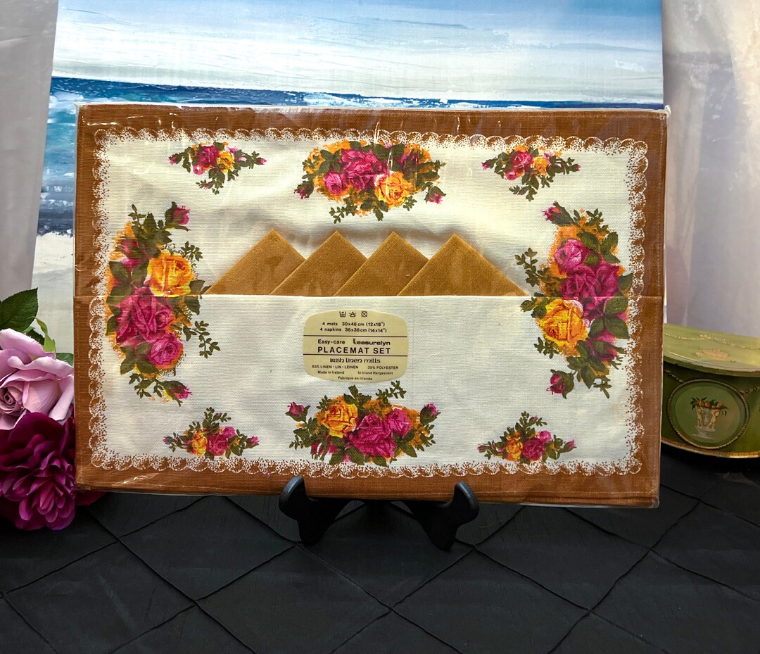 Set of 4 Vintage Royal Albert Old Country Rose Irish Linen Placemats