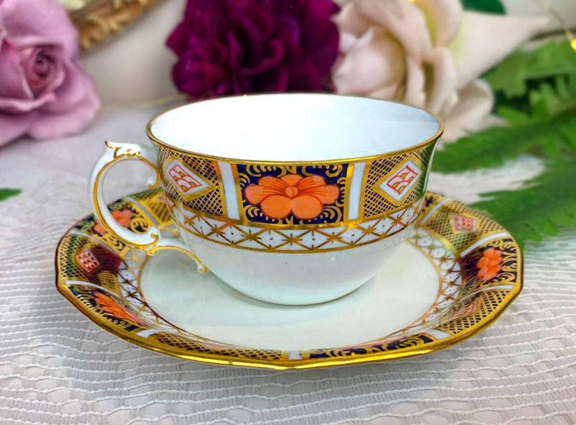 1912 Royal Crown Derby Imari Border Teacup and Saucer Pattern 8450
