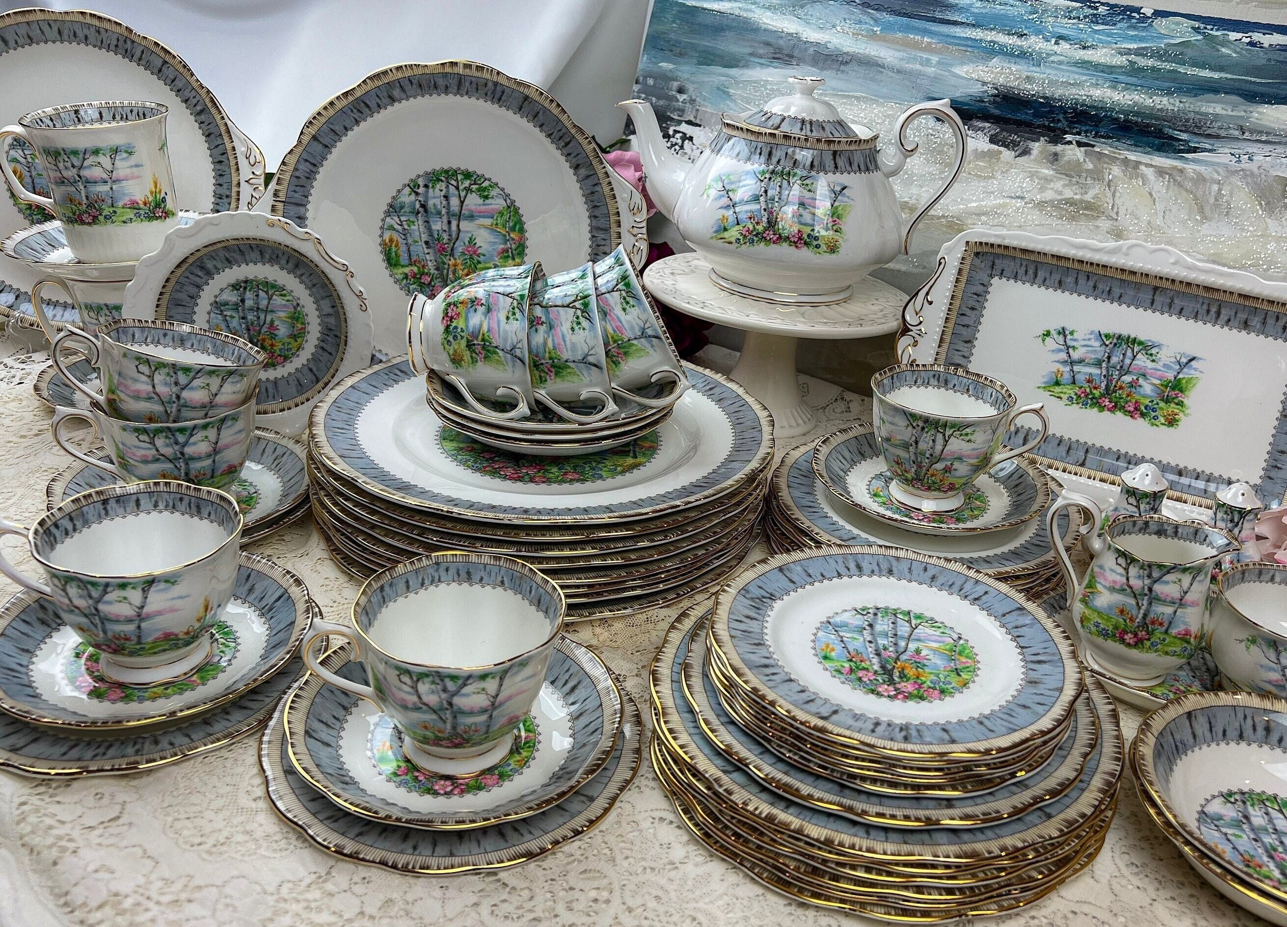 Immaculate Full Dinner for 8 Vintage Royal Albert Silver Immaculate Full Dinner for 8 Vintage Royal Albert Silver