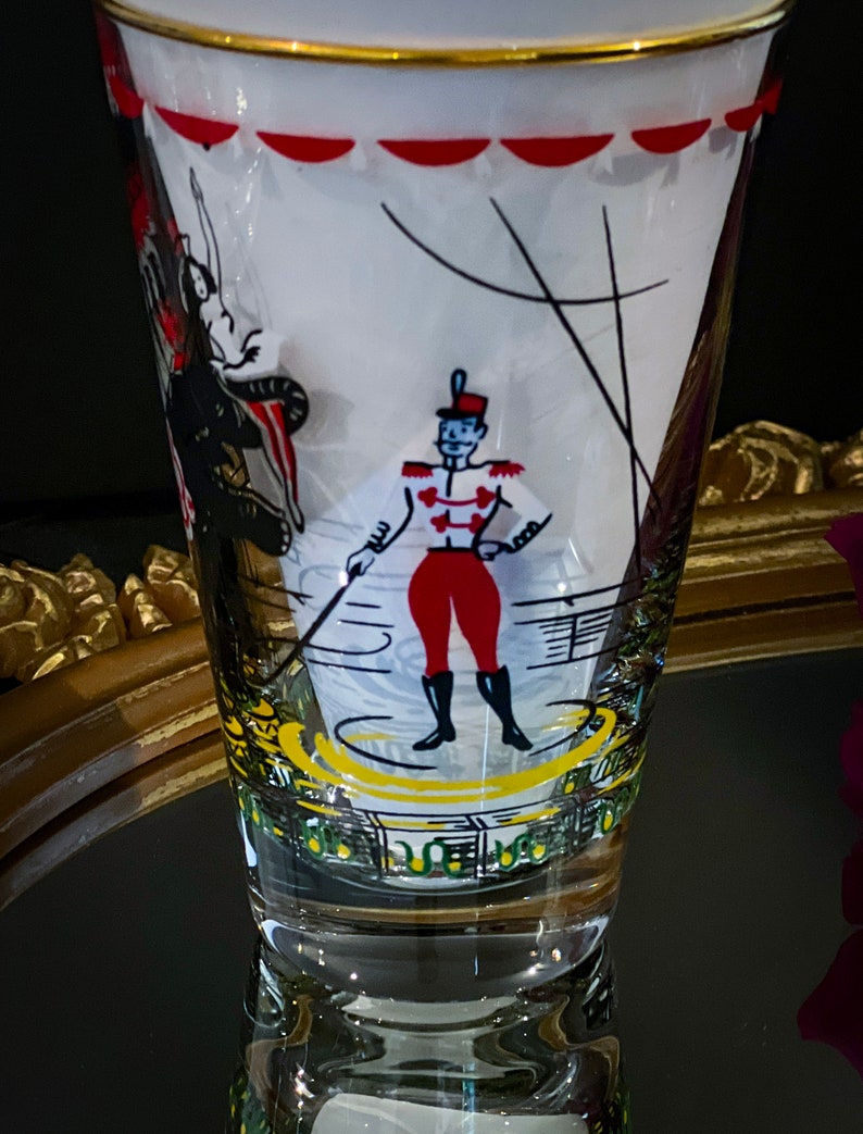 7 Libbey Greatest Show on Earth Tumblers Circus Glasses Mid Century Barware