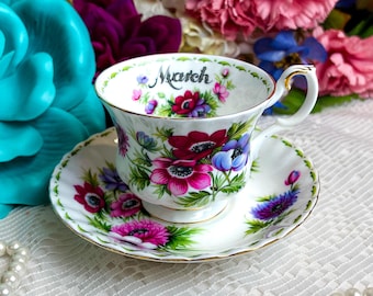 Vintage Royal Albert March Flower of the Month Teacup and Saucer in MINT CONDITION , made in england