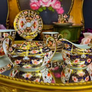 Vintage Royal Crown Derby Traditional Imari 2451 Items, 1st Quality, SOLD SEPARATELY, Unused, english fine bone china, Cobalt Blue and gold Lidded Sugar & Cream