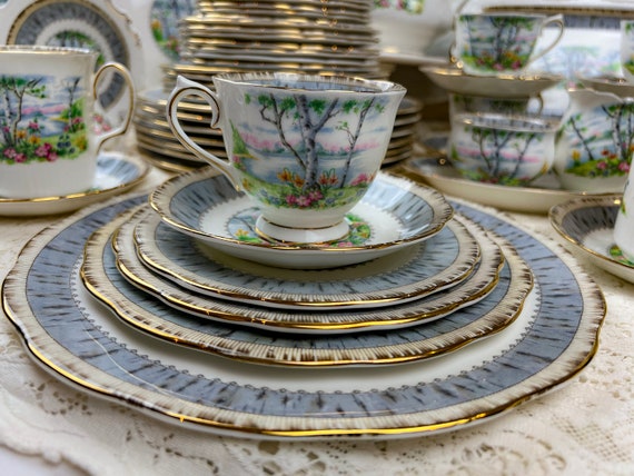 ②ロイヤル アルバート Silver Birch プレート　大皿　5枚　26cm 5 Piece Place Setting Vintage Royal Albert Silver Birch With