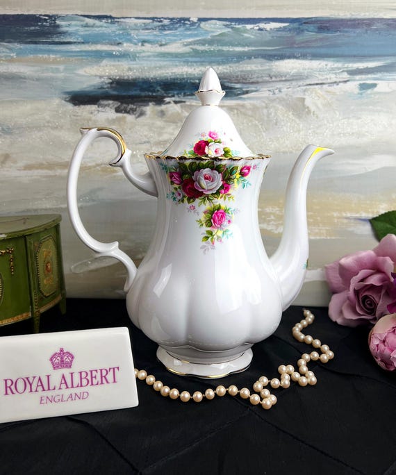 Große Kaffeekanne/Teekanne von Royal Albert Celebration im Vintage-Stil, unbenutzt, aus englischem Knochenporzellan