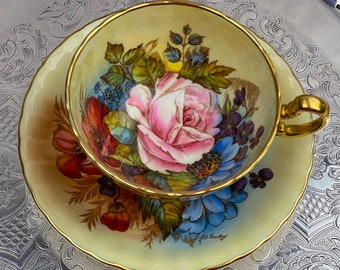 ローズ ビスクドール AT アーテー 海外作家様 シェルカメオ アメジスト Rare 1930s J.A. Bailey Aynsley Cabbage Rose Teacup & Saucer in