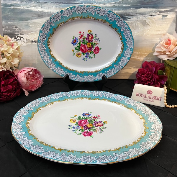 UNUSED Vintage Royal Albert Enchantment 13" and 15" Oval Serving Platters, Meat Tray, Sold Separately, England Backstamp, gift, wedding