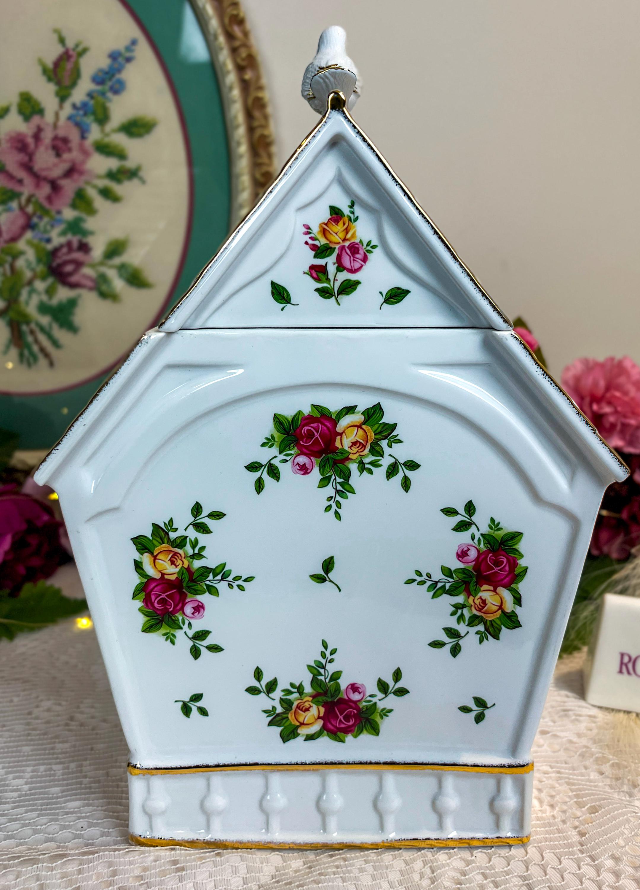 VERY RARE Large Royal Albert Old Country Roses Birdhouse Cookie