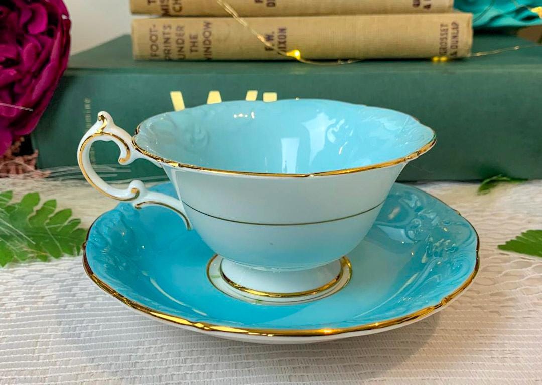 ヴィンテージ ベビーブルー パラゴン 大きなピンクのキャベツ ローズ