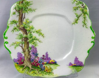 アンティーク ロイヤル アルバート ケーキプレート：グリーンウッド