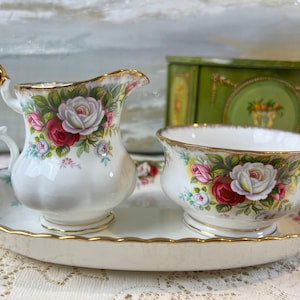 Royal Albert Celebration Open Sugar, Creamer and tray, Vintage English bone china