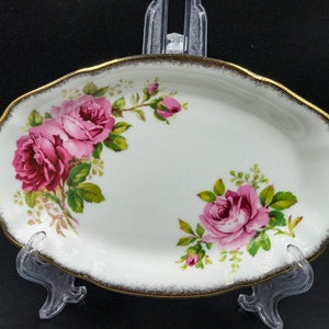Royal Albert American Beauty Relish Tray, Rose Floral Vintage Bone China, made in england stamp