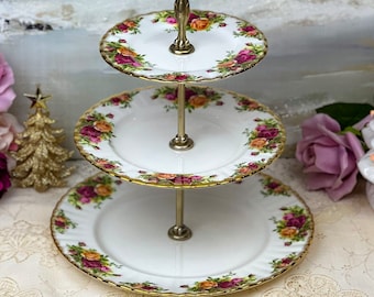 Vintage Royal Albert Old Country Roses Three Tier Cake Stand