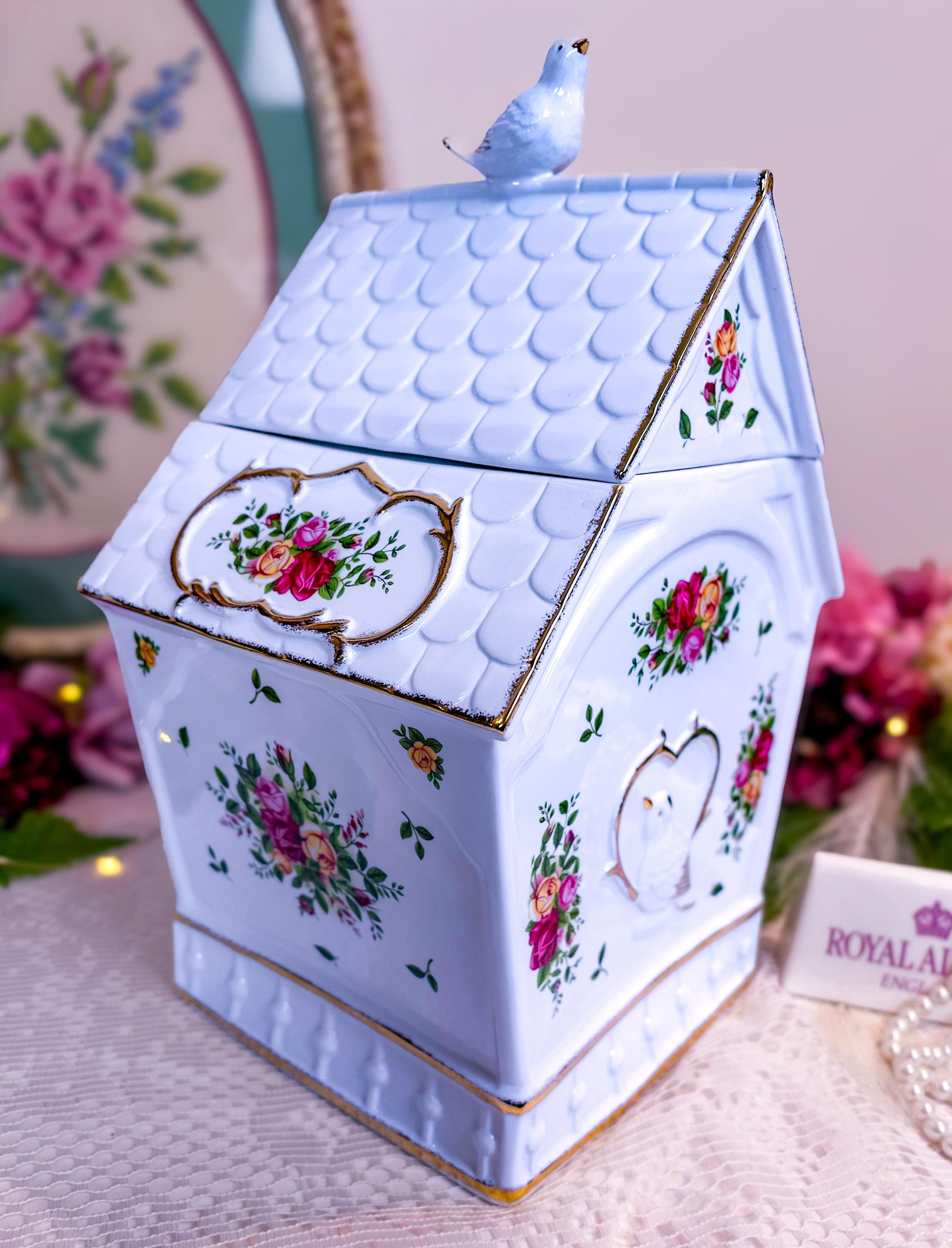 VERY RARE Large Royal Albert Old Country Roses Birdhouse Cookie