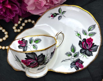 RARE Vintage Royal Albert Masquerade Teacup and Snack Plate / Tennis Set, 2 available, sold separately, Dessert Plate and Cup