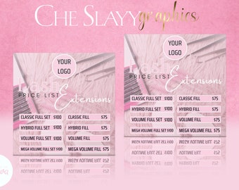 Lash Price List Flyer, Lash Flyer, Lash Extension Flyer, Social Media Flyer, Instagram Template, Price List, DIY Price List, DIY Canva
