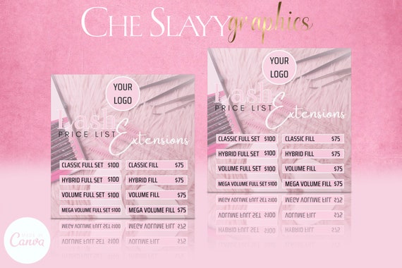 Lash Price List Flyer, Lash Flyer, Lash Extension Flyer, Social Media Flyer, Instagram Template, Price List, DIY Price List, DIY Canva
