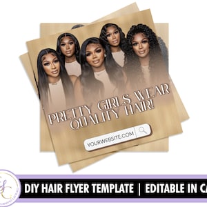 Hair Stylist Editable IG Canva Template | Hair Extensions Flyer | Simple Chic Sleek Branding | Luxury | Brown Hair IG Flyer | Gold Flyer