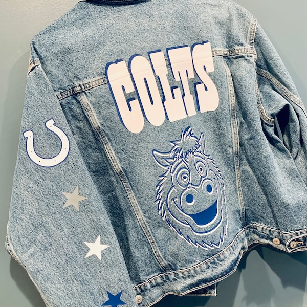 Vestes personnalisées en jean bleu Indianapolis Colts