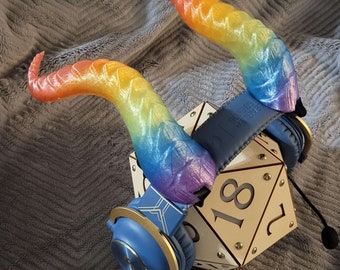 Tiefling Rainbow Cosplay Horns l Costume l Renfaire l Tabletop Role Playing l TTRPG Prop l Halloween l Headphone Horns l Velcro Horns l DnD