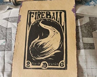 Linocut Fireball Spell Scroll - Renfaire, DnD, TTRPG Prop