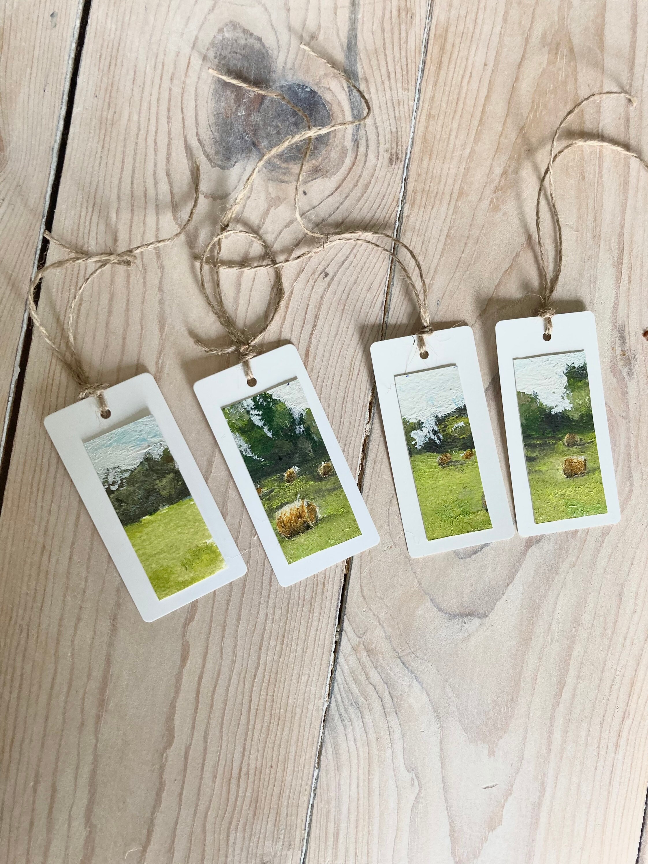 Hand Painted Gift Tags Hay Barrel Landscape in Oils Etsy