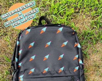 Retro Space Rocket Rucksack: Wasserabweisende Laptop-Schultasche