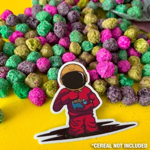 Cosmic Cereal Astronaut Sticker: Weatherproof Vinyl Decal