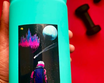 Holographic Astronaut Sticker: Cosmic Castle, Sci-Fi Galaxy Vinyl