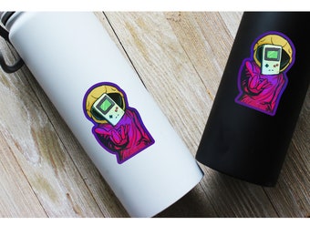 Holographic Astronaut Video Game Sticker: Retro Space Die Cut