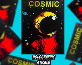 Holographic Cosmic Astronaut Vinyl Decal Sticker, Decal Sticker, Shiny Holographic Outer Space Sticker For Sci-fi fan, Astronomy Space Lover