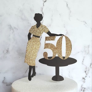 Woman Silhouette Cake Topper: Glitter Birthday Party Decor